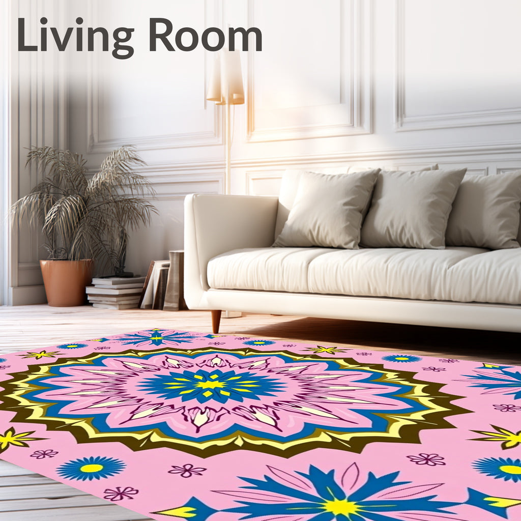 Pink Blue Yellow Floral Medallion Rug
