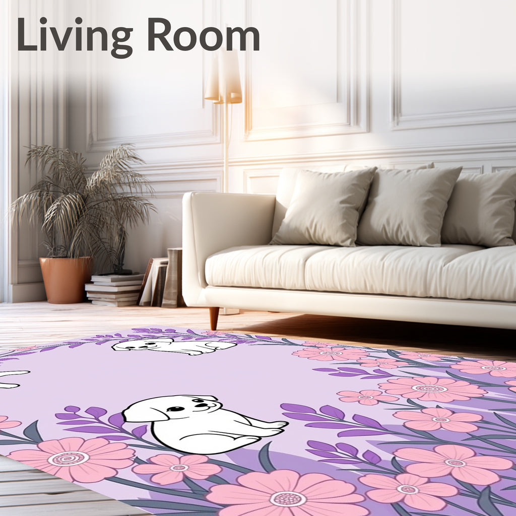 Playful Puppy Garden Whimsical Lavender Rug