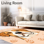 Brown White Paw Print Dog Face Rug