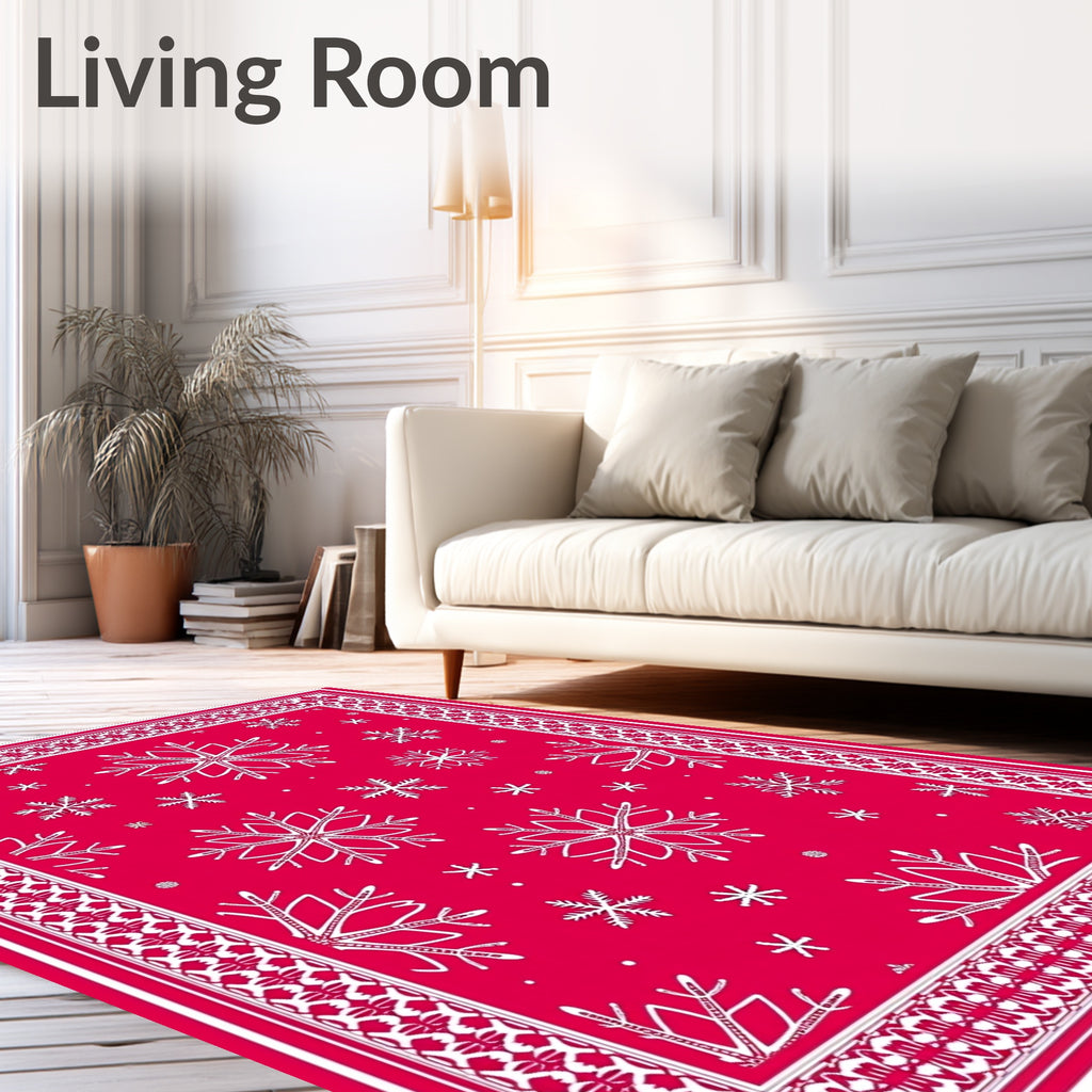Crimson Snowflakes Decorative Border Rug
