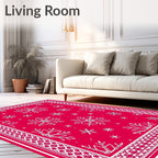 Crimson Snowflakes Decorative Border Rug