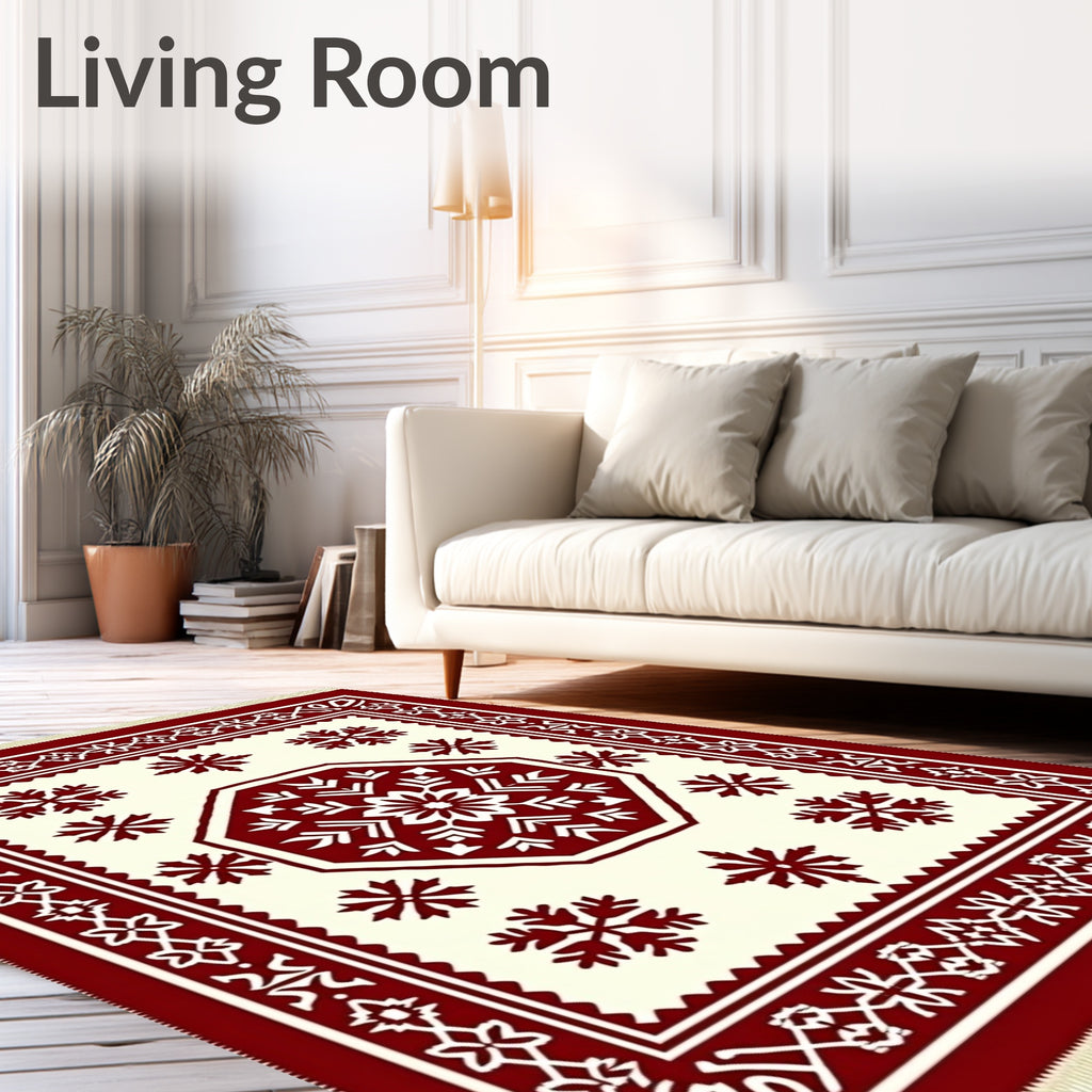 Crimson Snowflake Octagon Border Rug