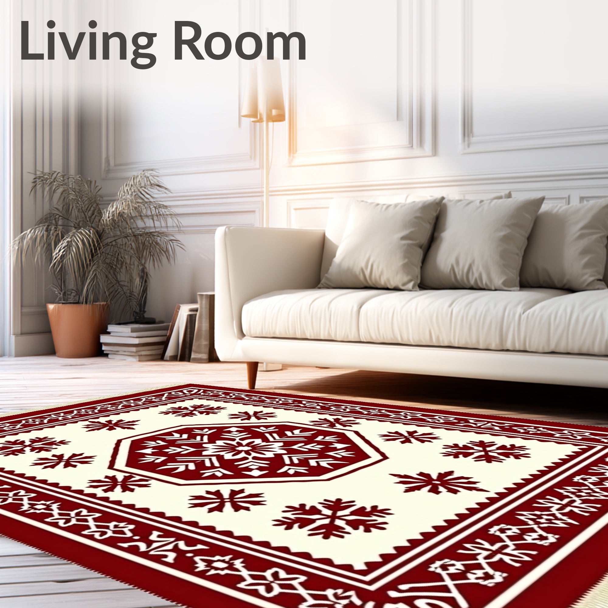 Crimson Snowflake Octagon Border Rug
