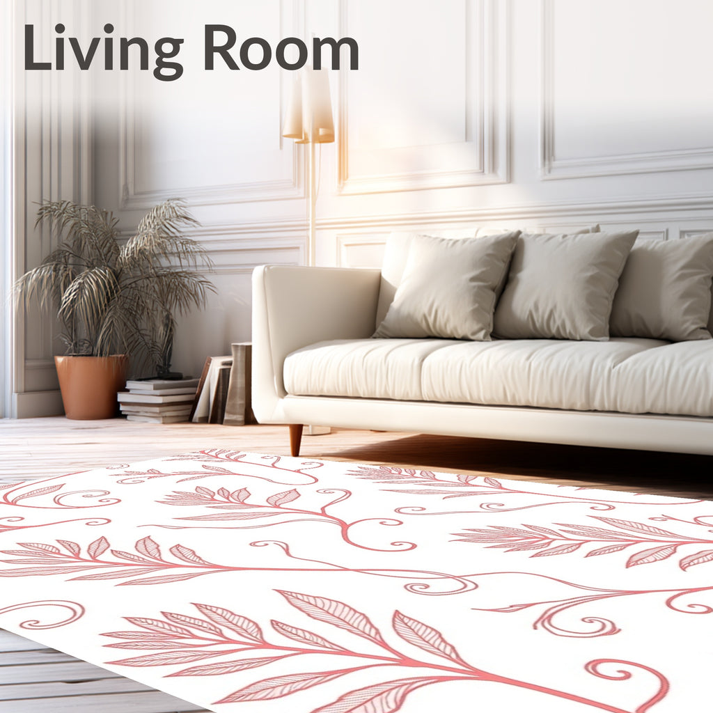 Coral Vine Botanical Leaf Swirls Rug