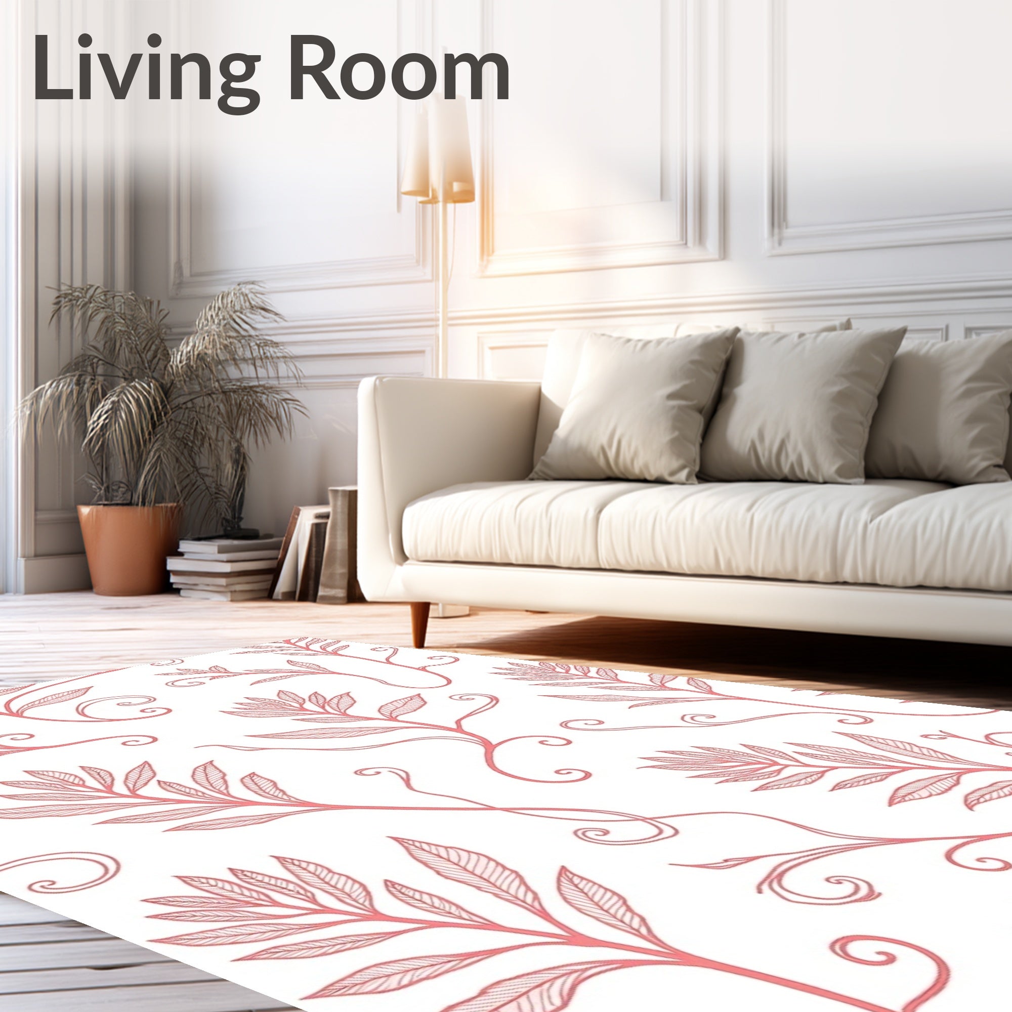 Coral Vine Botanical Leaf Swirls Rug