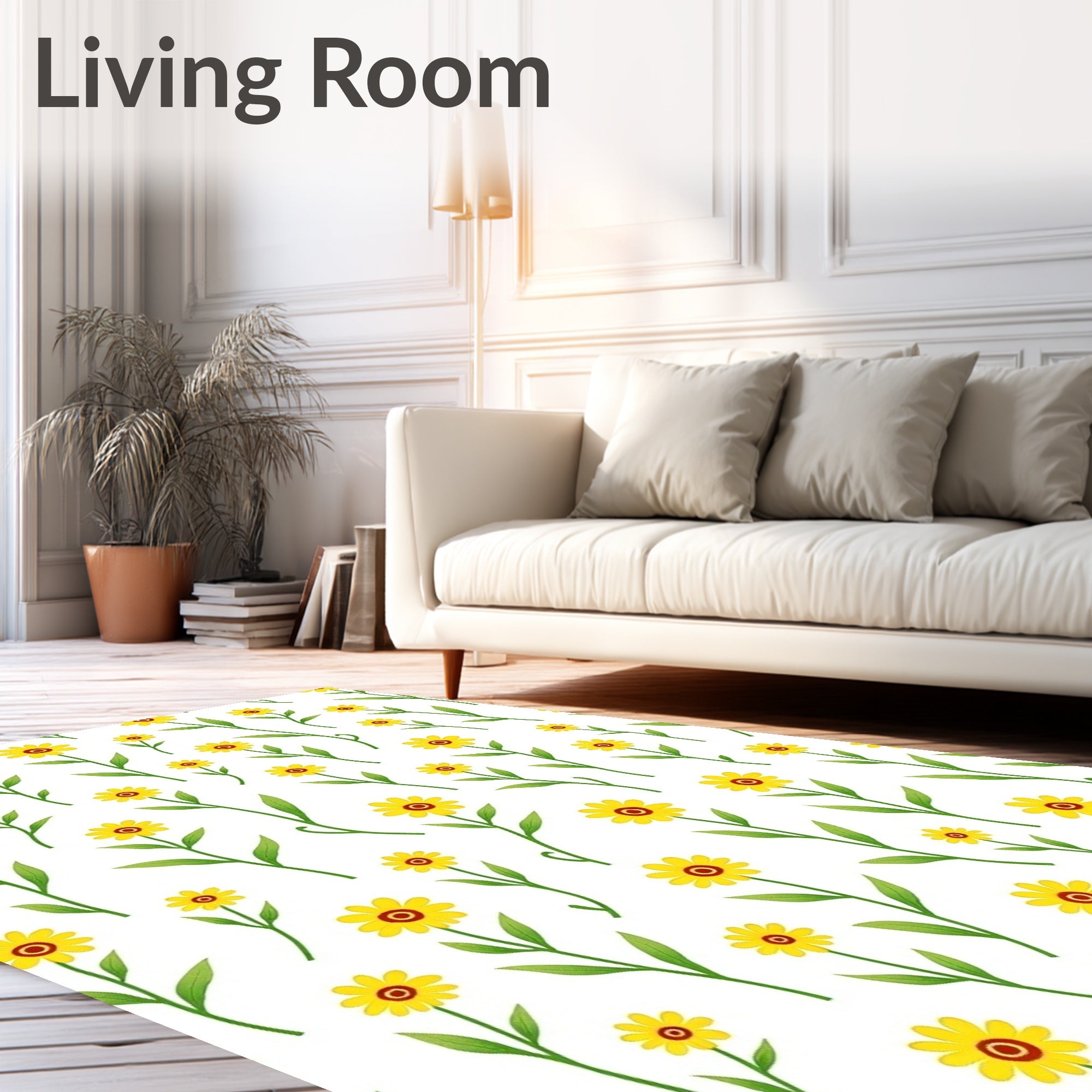 Whimsical Yellow Floral Garden Rug