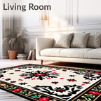 Red and Black Floral Snowflake Medallion Rug