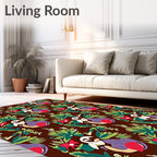 Whimsical Brown Fowl Floral Jungle Rug