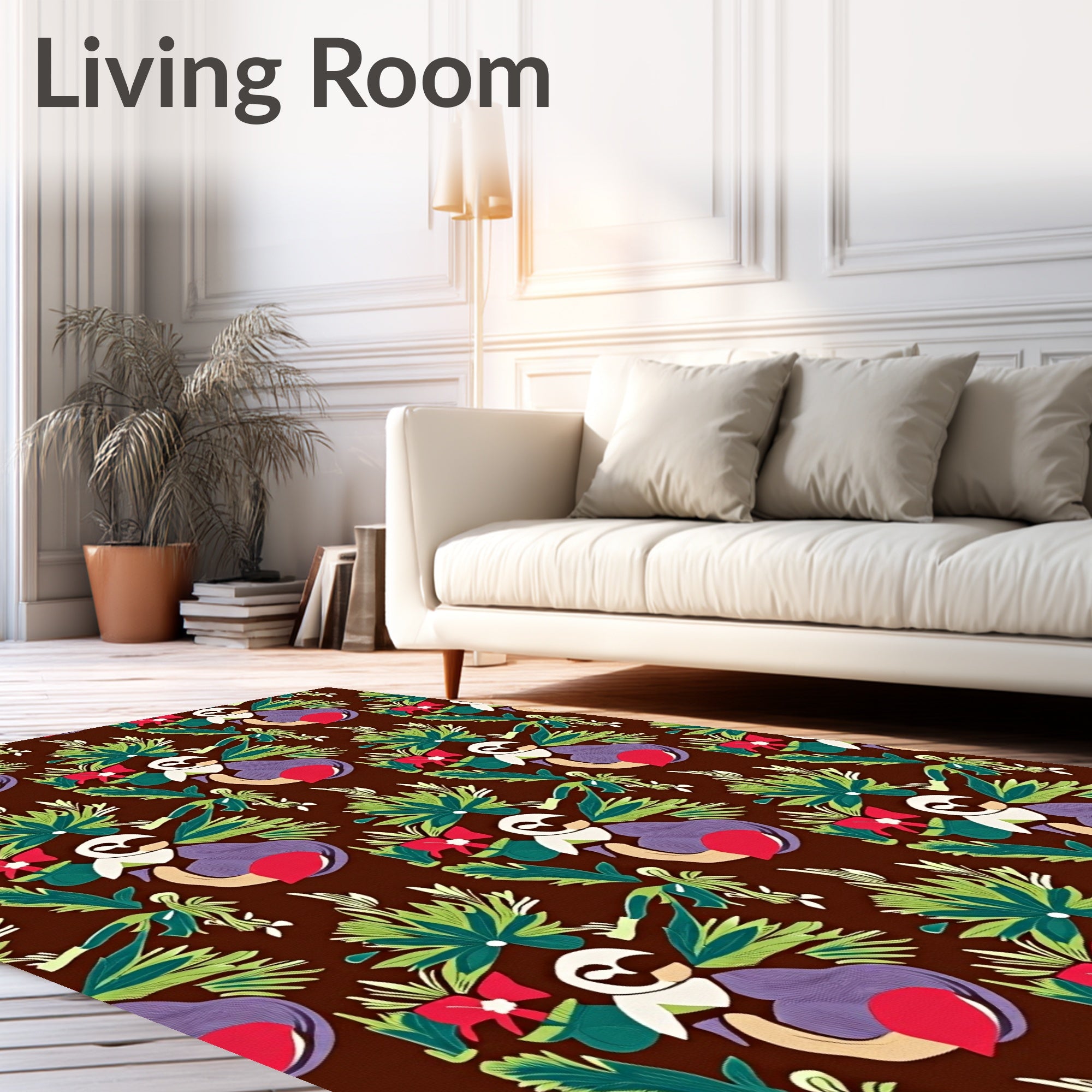 Whimsical Brown Fowl Floral Jungle Rug