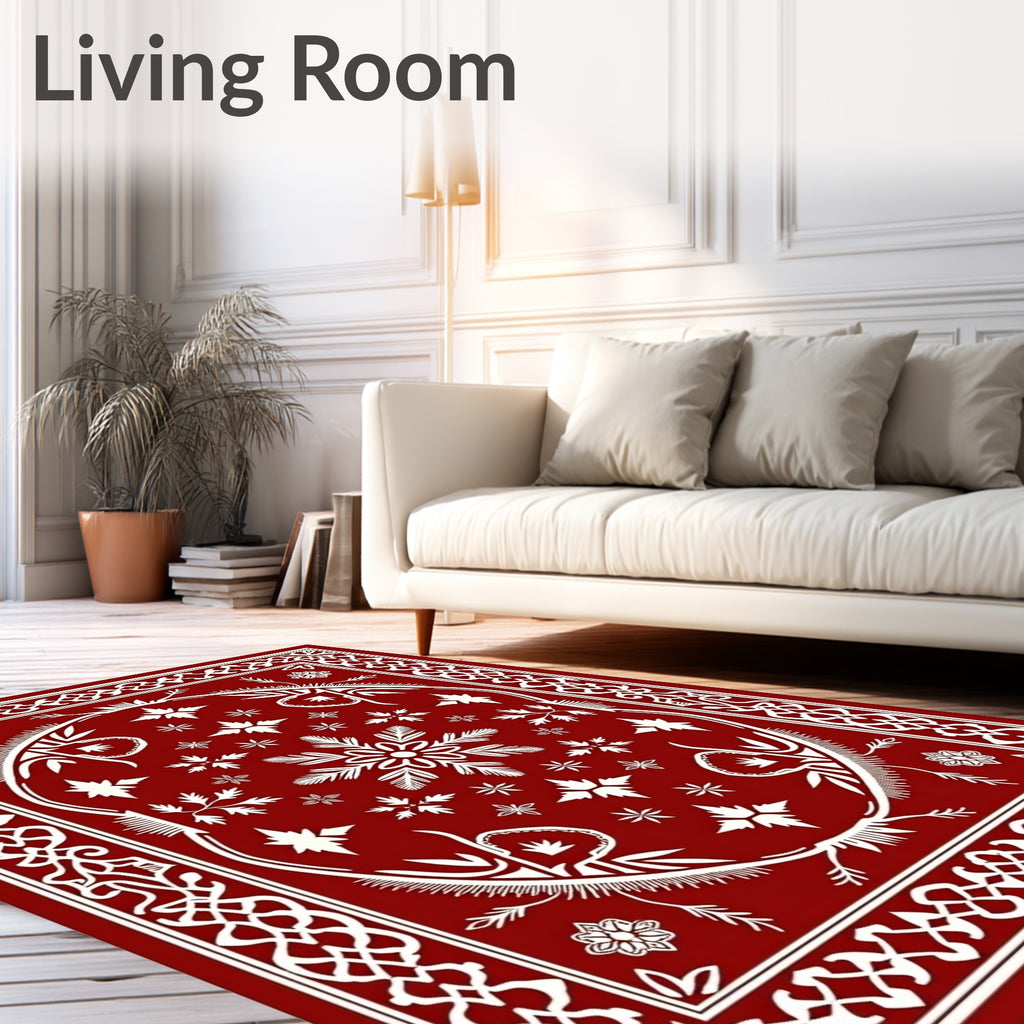 Crimson Starburst Mandala Frame Rug