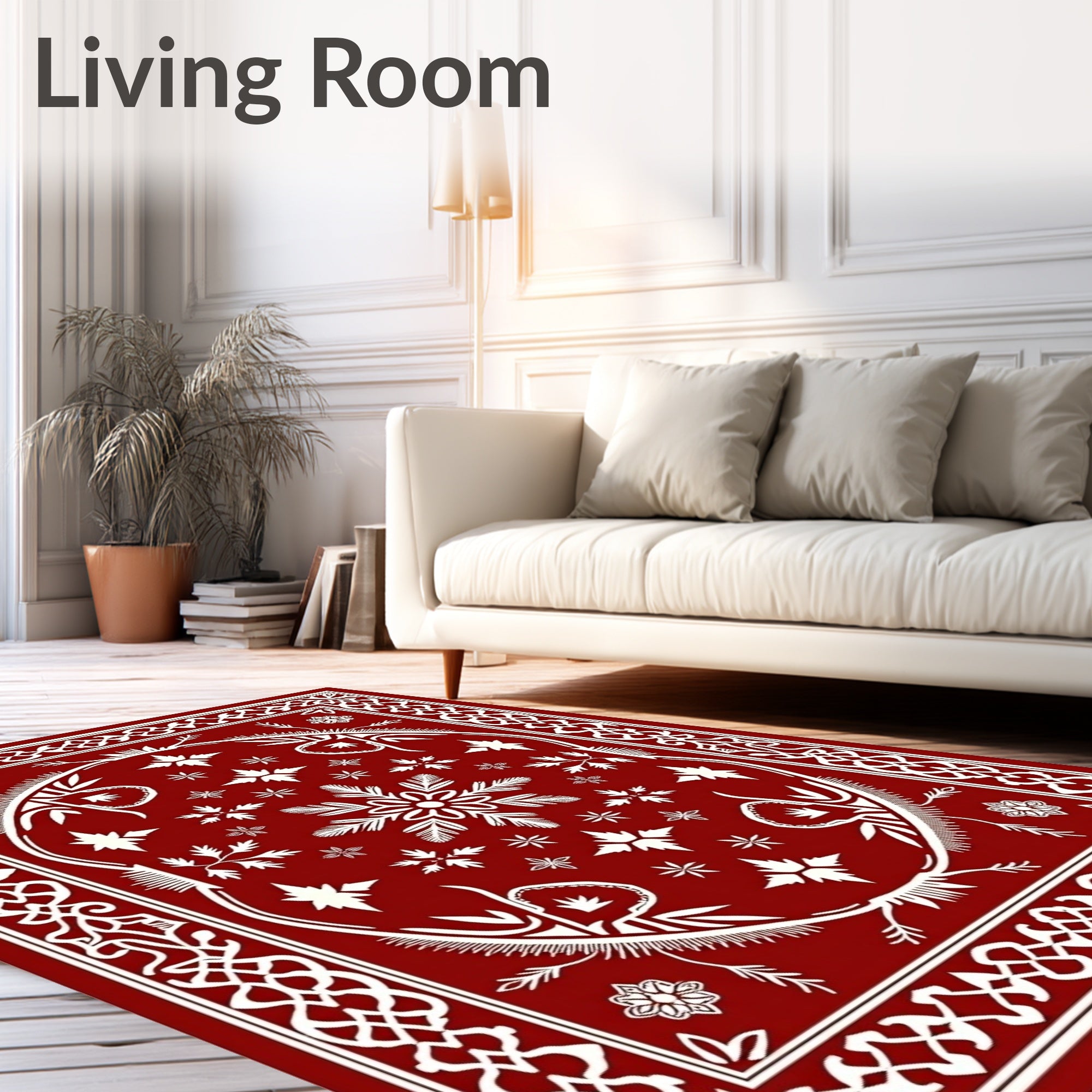 Crimson Starburst Mandala Frame Rug
