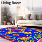 Bold Blue Red Yellow Floral Medallion Rug