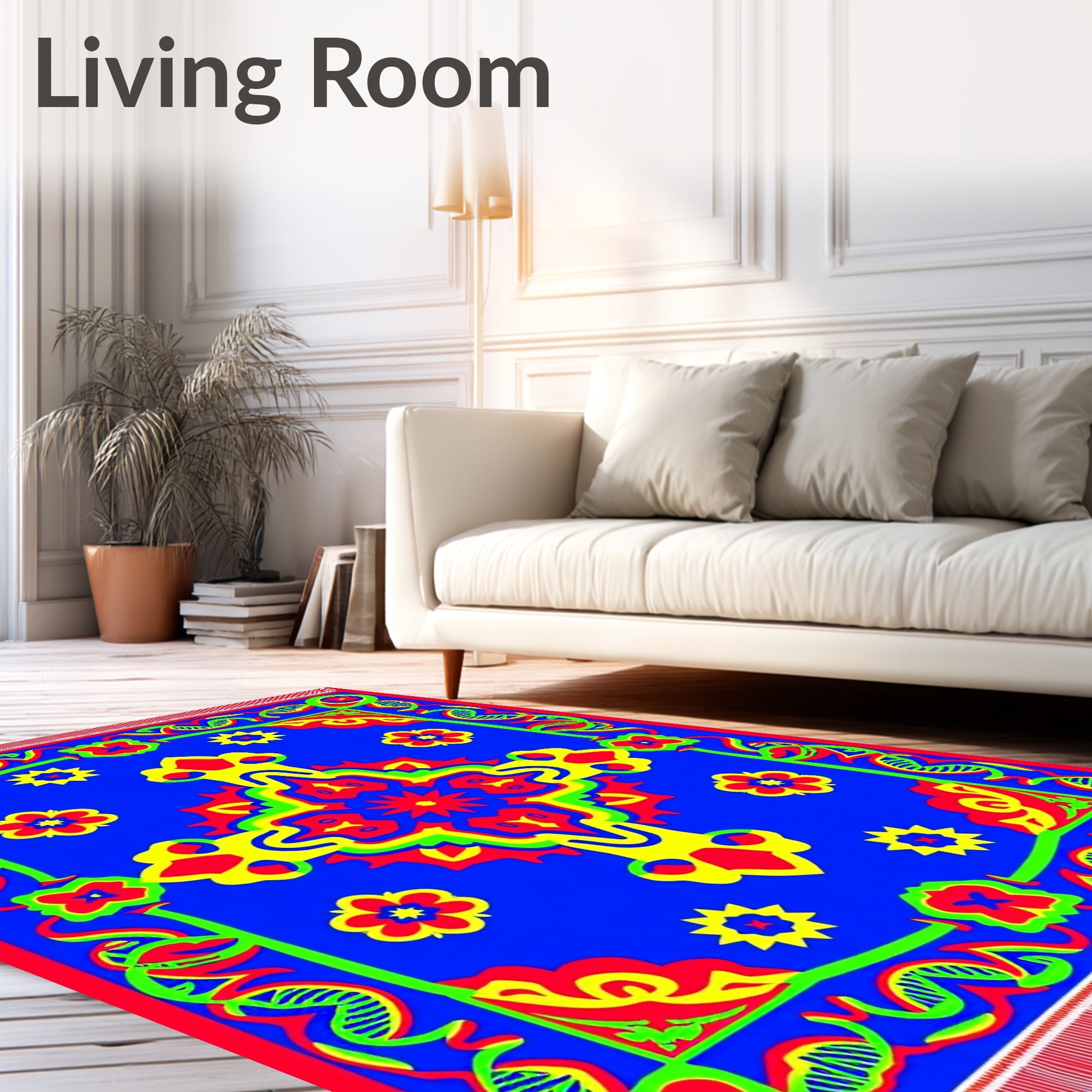 Bold Blue Red Yellow Floral Medallion Rug