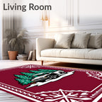 Vintage Burgundy Truck Evergreen Forest Rug