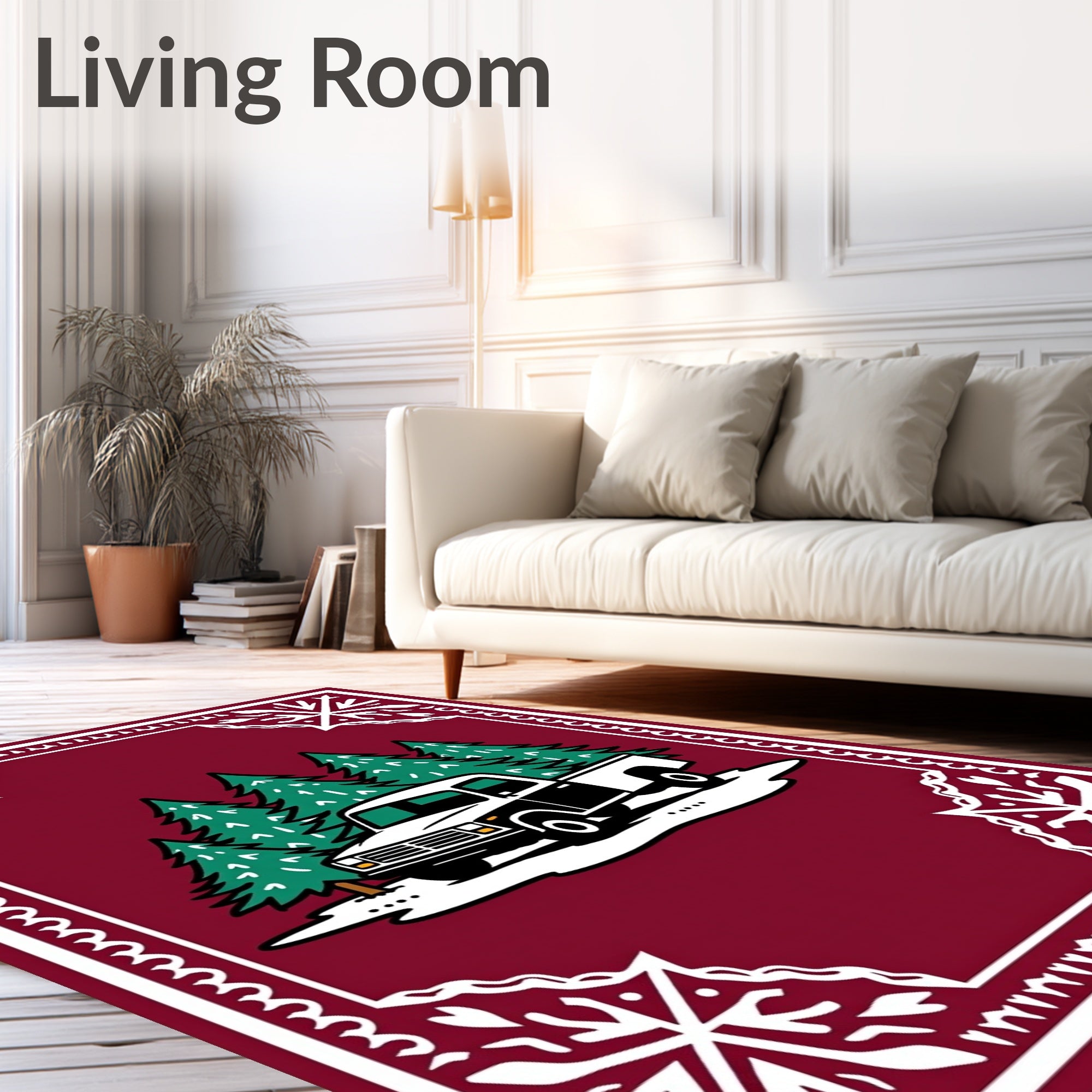 Vintage Burgundy Truck Evergreen Forest Rug