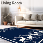 Winter Deer Snowflake Navy Blue Rug