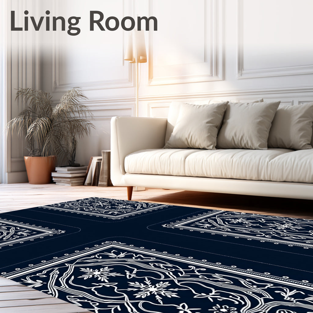 Classic Indigo White Medallion Floral Rug