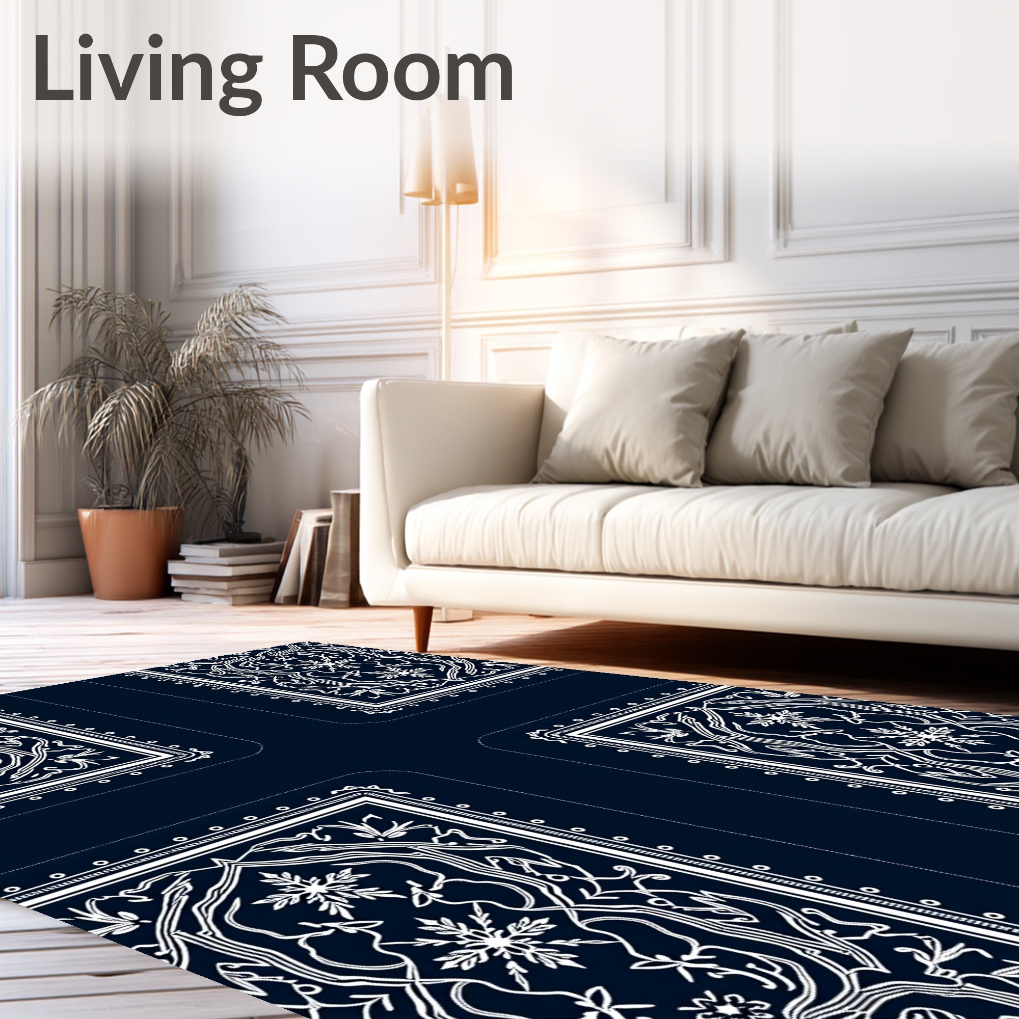 Classic Indigo White Medallion Floral Rug