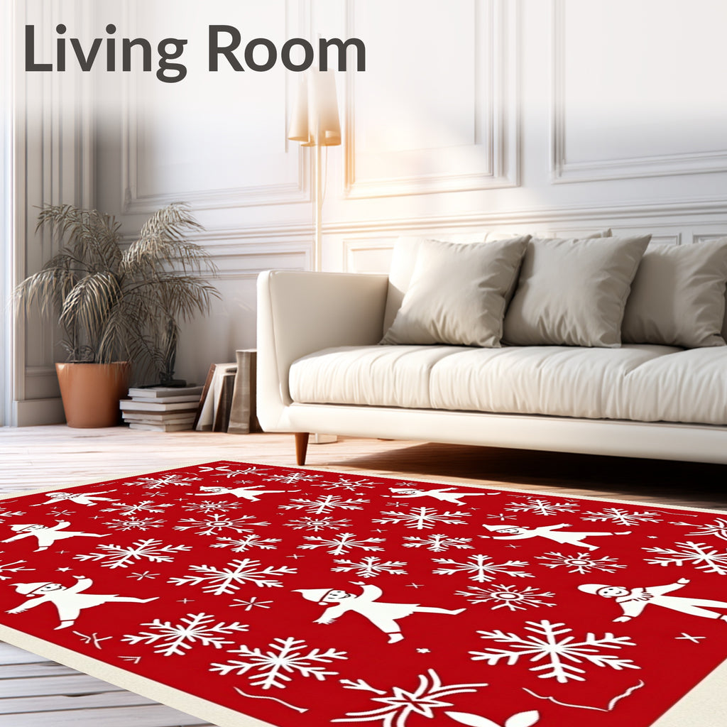 Red Snowflakes And Playful People Rug