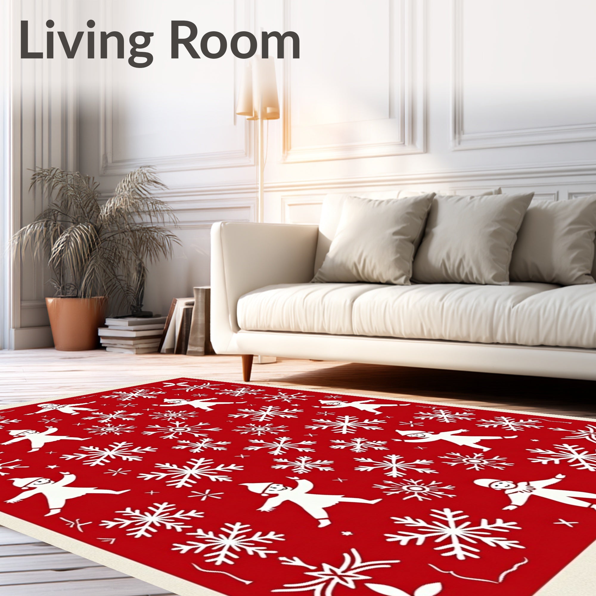 Red Snowflakes And Playful People Rug