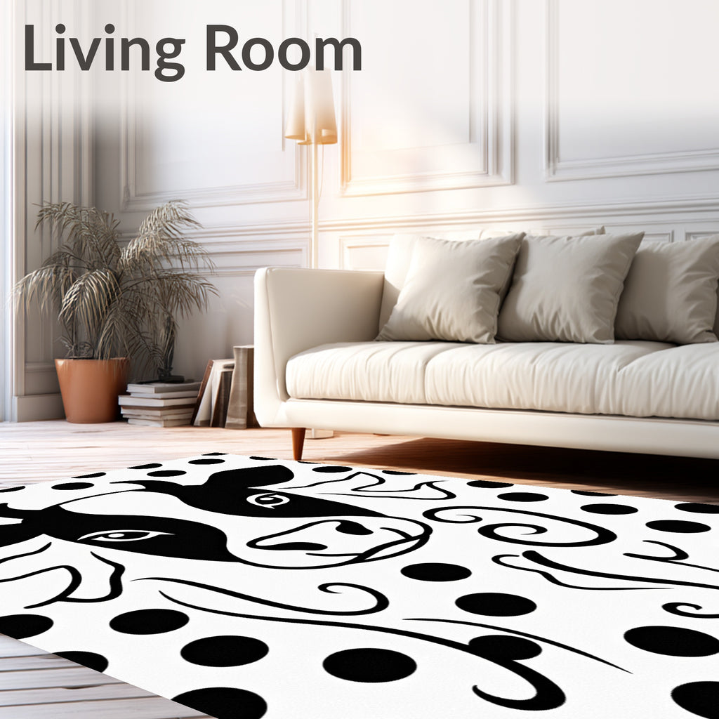 Black White Polka Dot Cow Illustration Rug