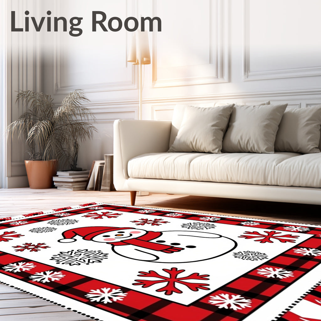 Charming Snowman Red Buffalo Plaid Snowflakes Rug
