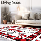 Charming Snowman Red Buffalo Plaid Snowflakes Rug