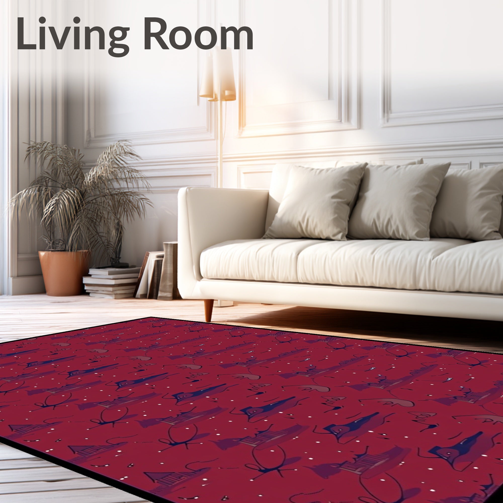 Crimson Abstract Village And Insect Rug