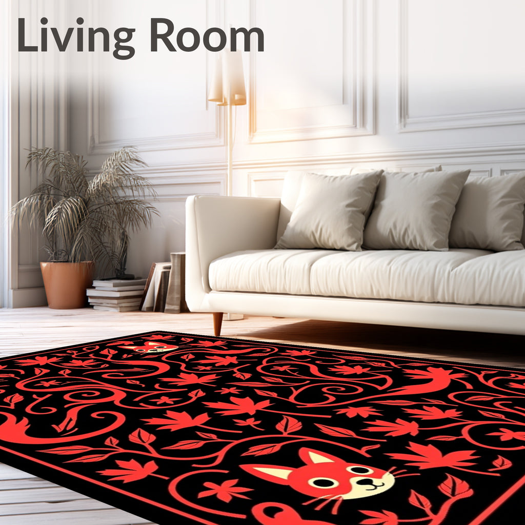 Playful Red Fox Maple Swirl Rug