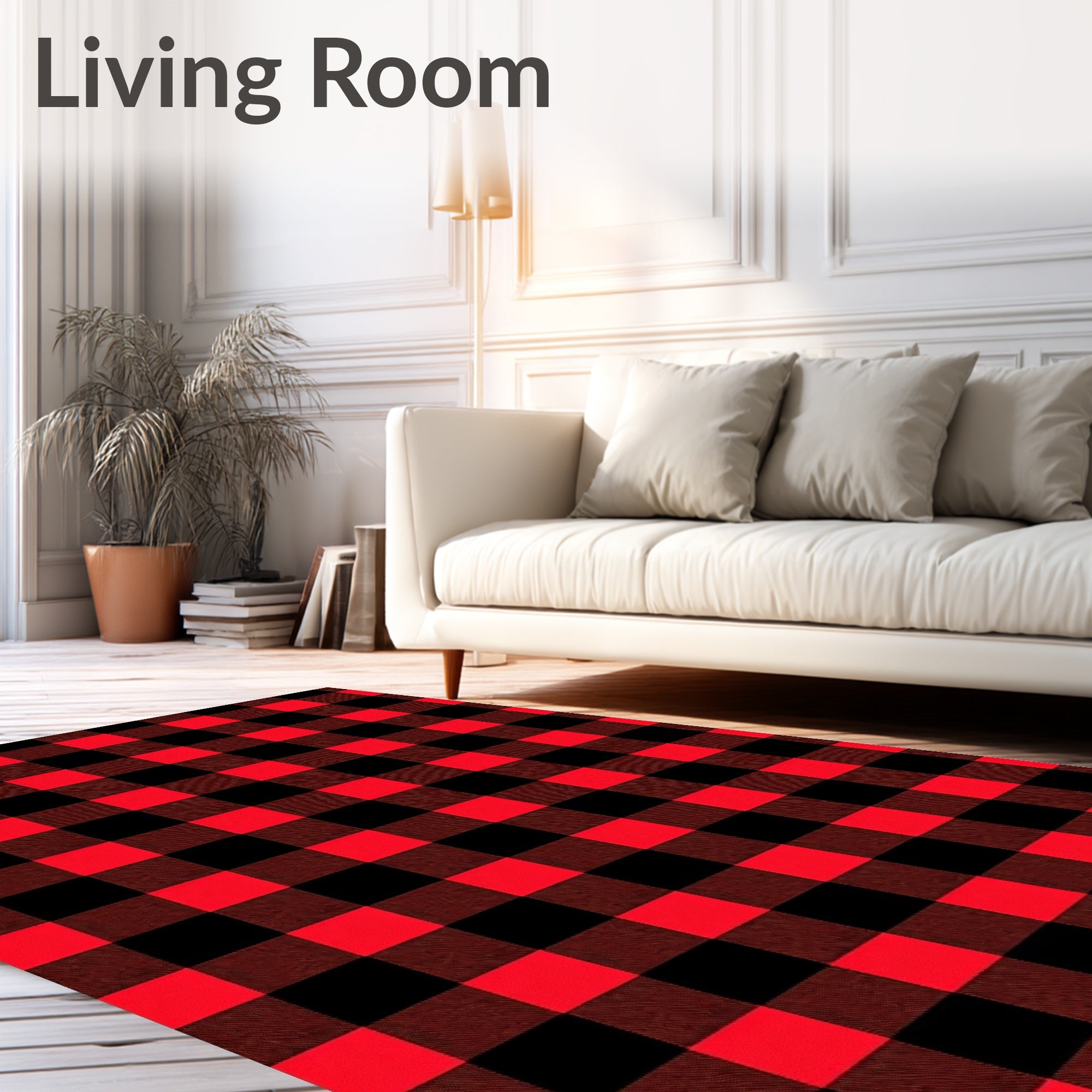 Bold Red Black Gingham Textile Weave Rug