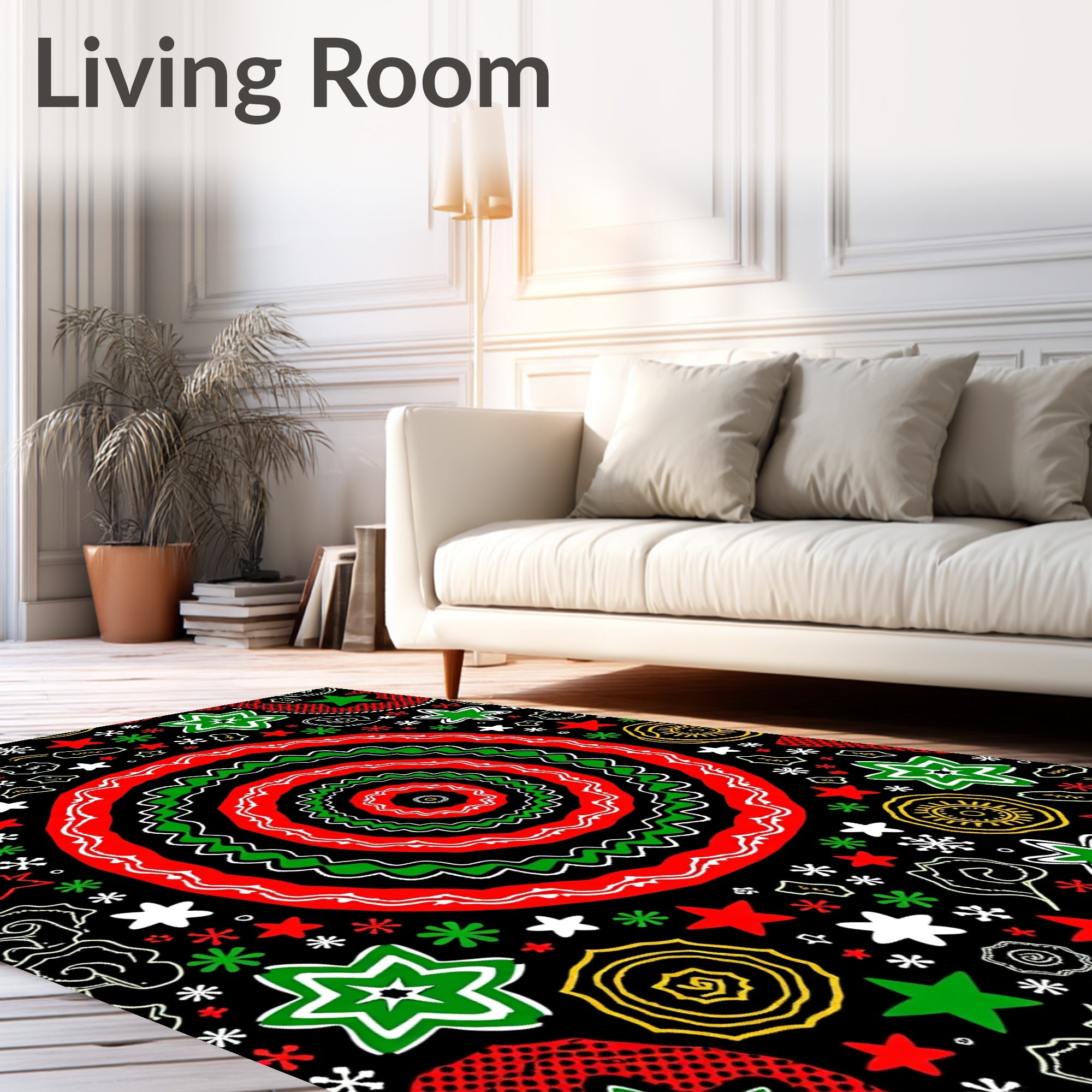 Bold Red Green Starburst Medallion Rug