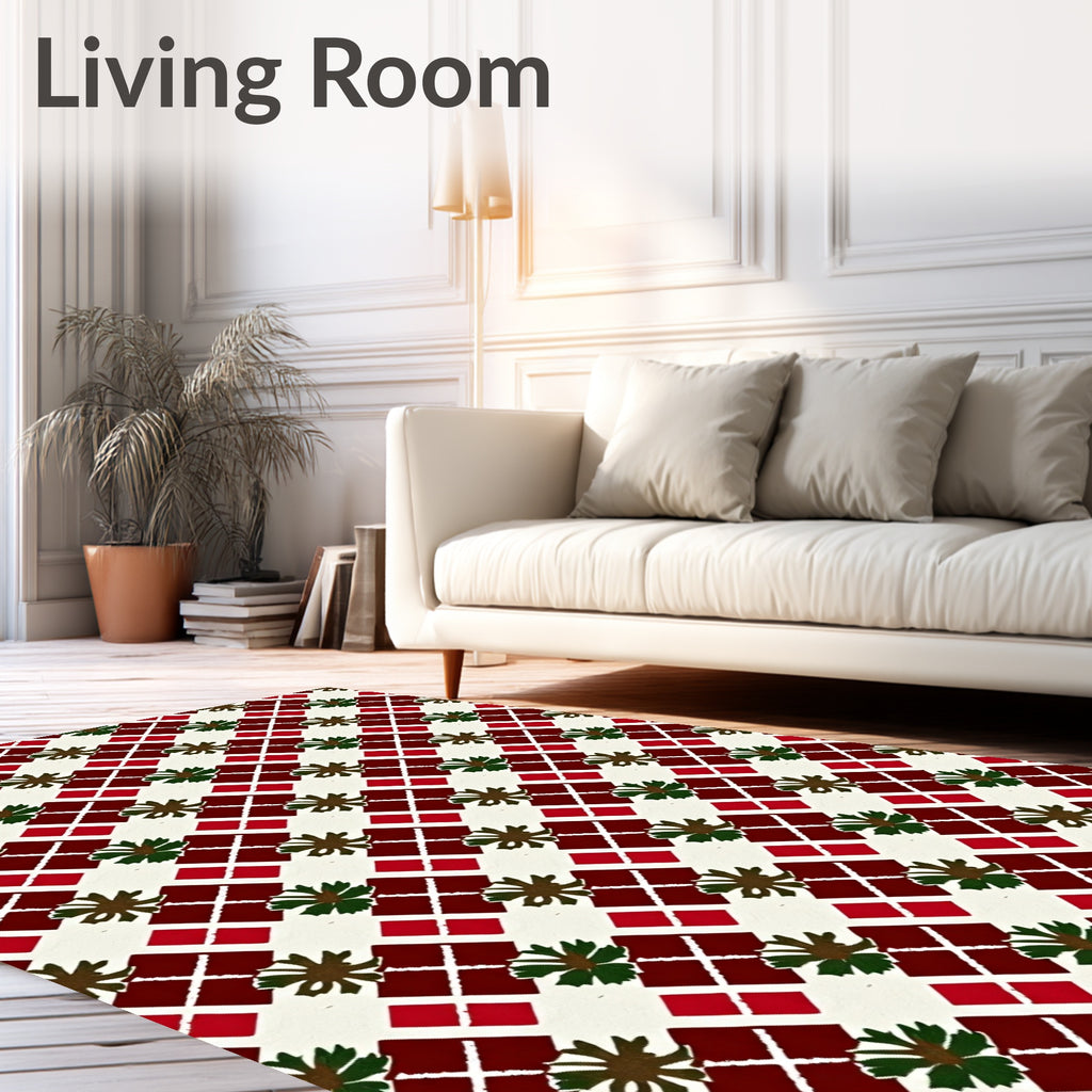 Crimson Red Diamond Foliage Arrangement Rug