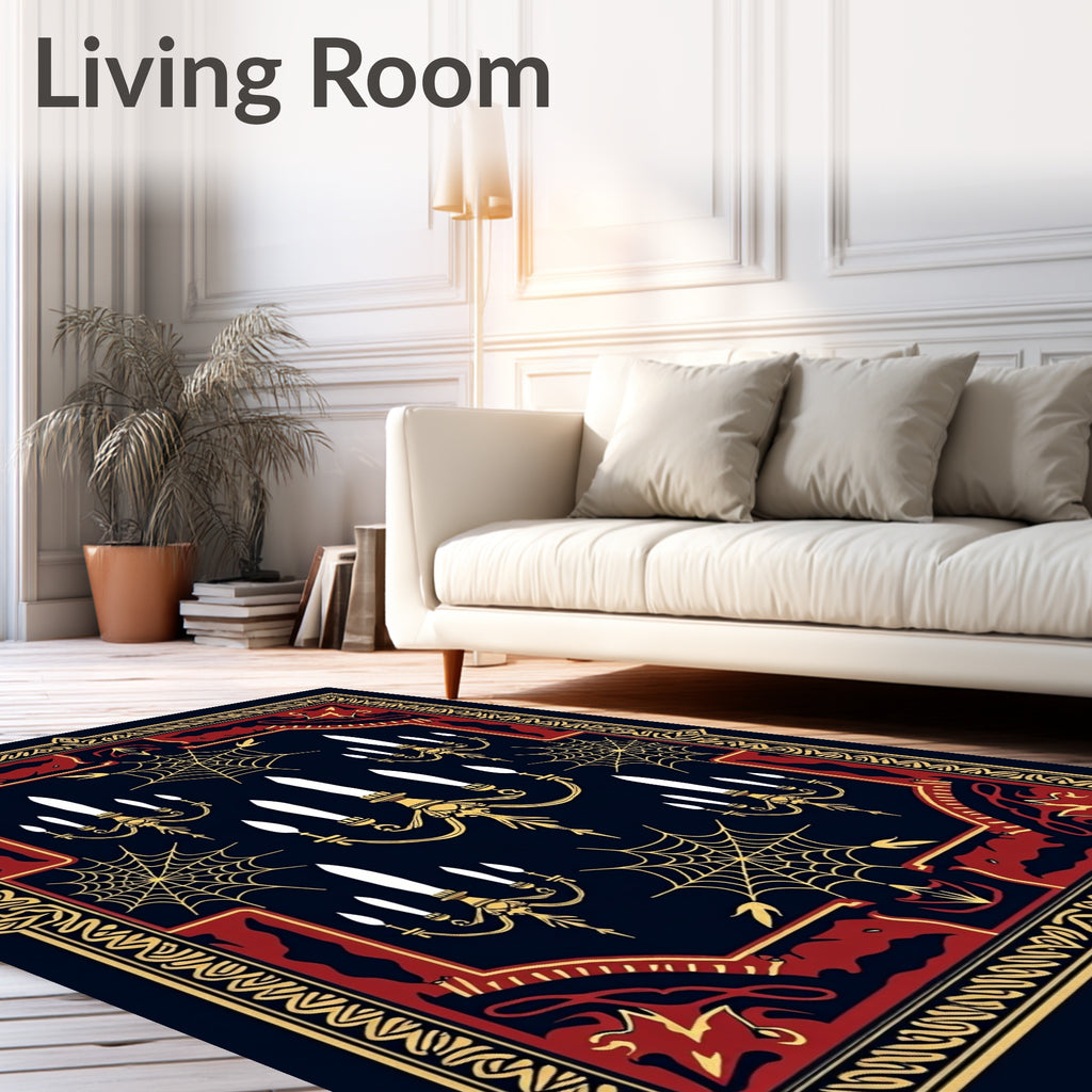 Gothic Dark Blue Candelabra Spiderweb Rug
