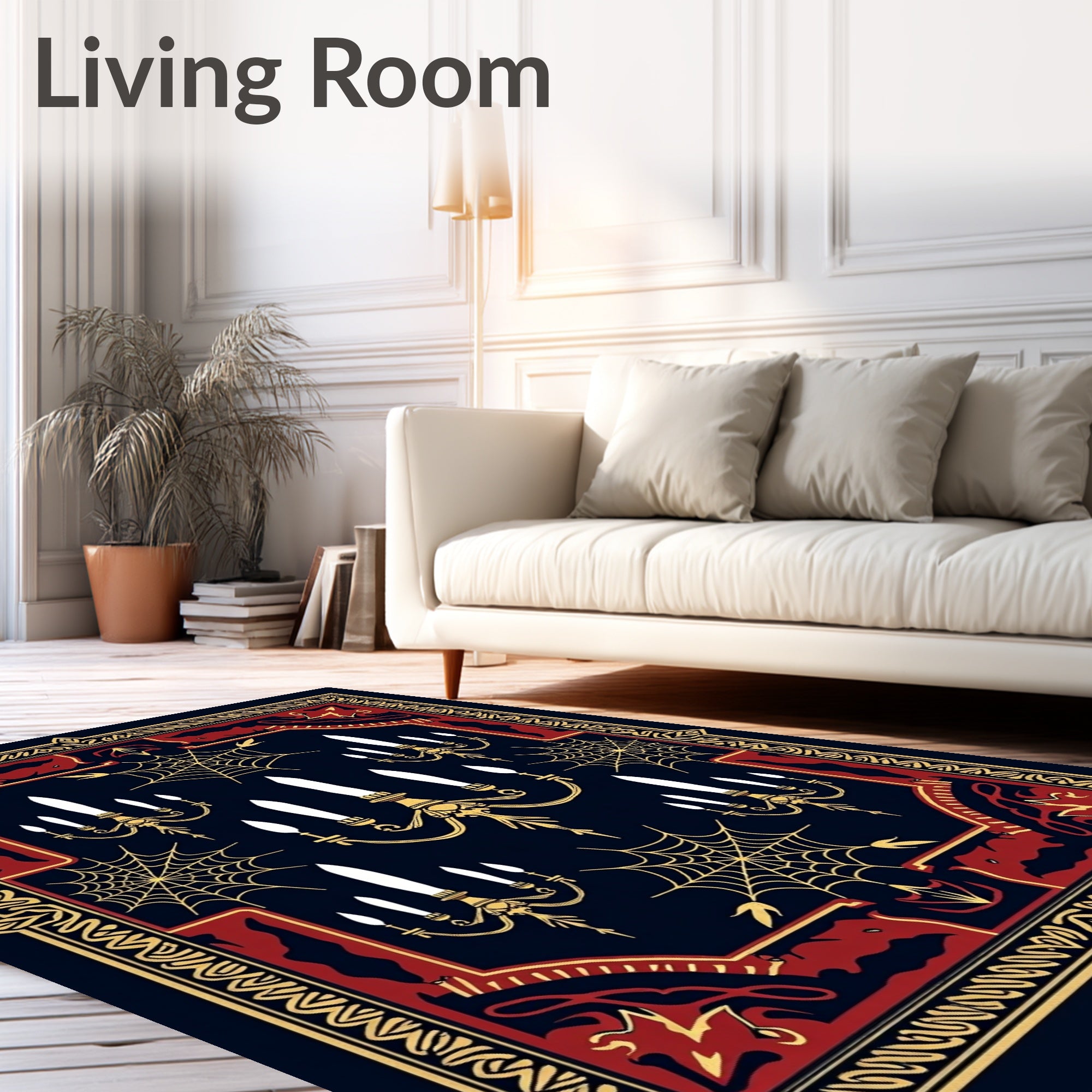 Gothic Dark Blue Candelabra Spiderweb Rug