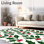 Traditional Green Holly Berry Branches Rug