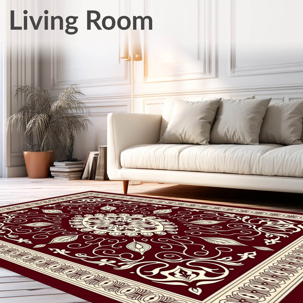 Crimson Cream Medallion Damask Rug