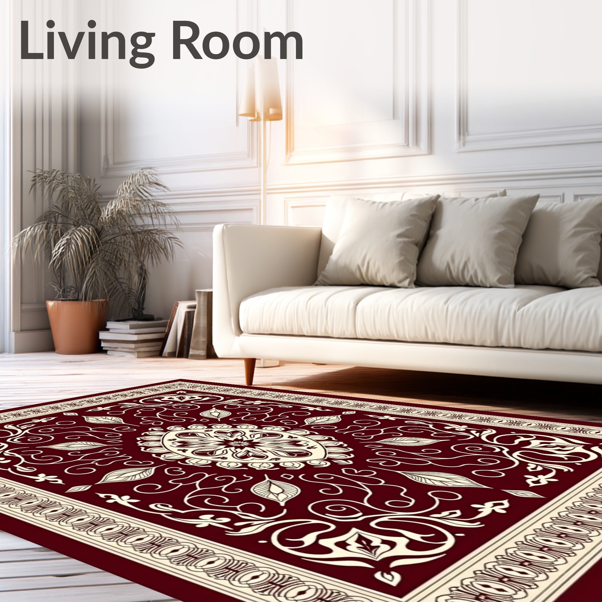 Crimson Cream Medallion Damask Rug
