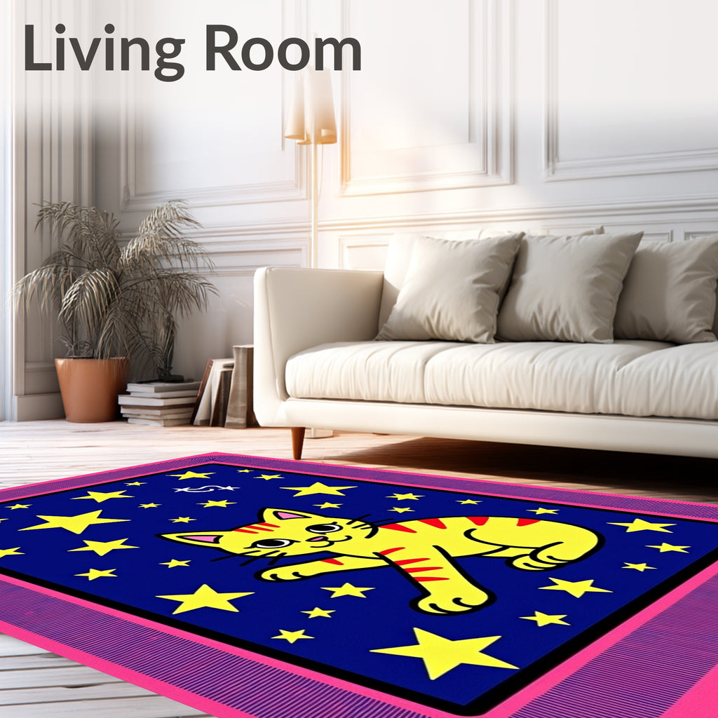 Yellow Cat Among Yellow Stars Rug