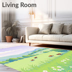 Whimsical Cow Grazing Meadow Field Rug