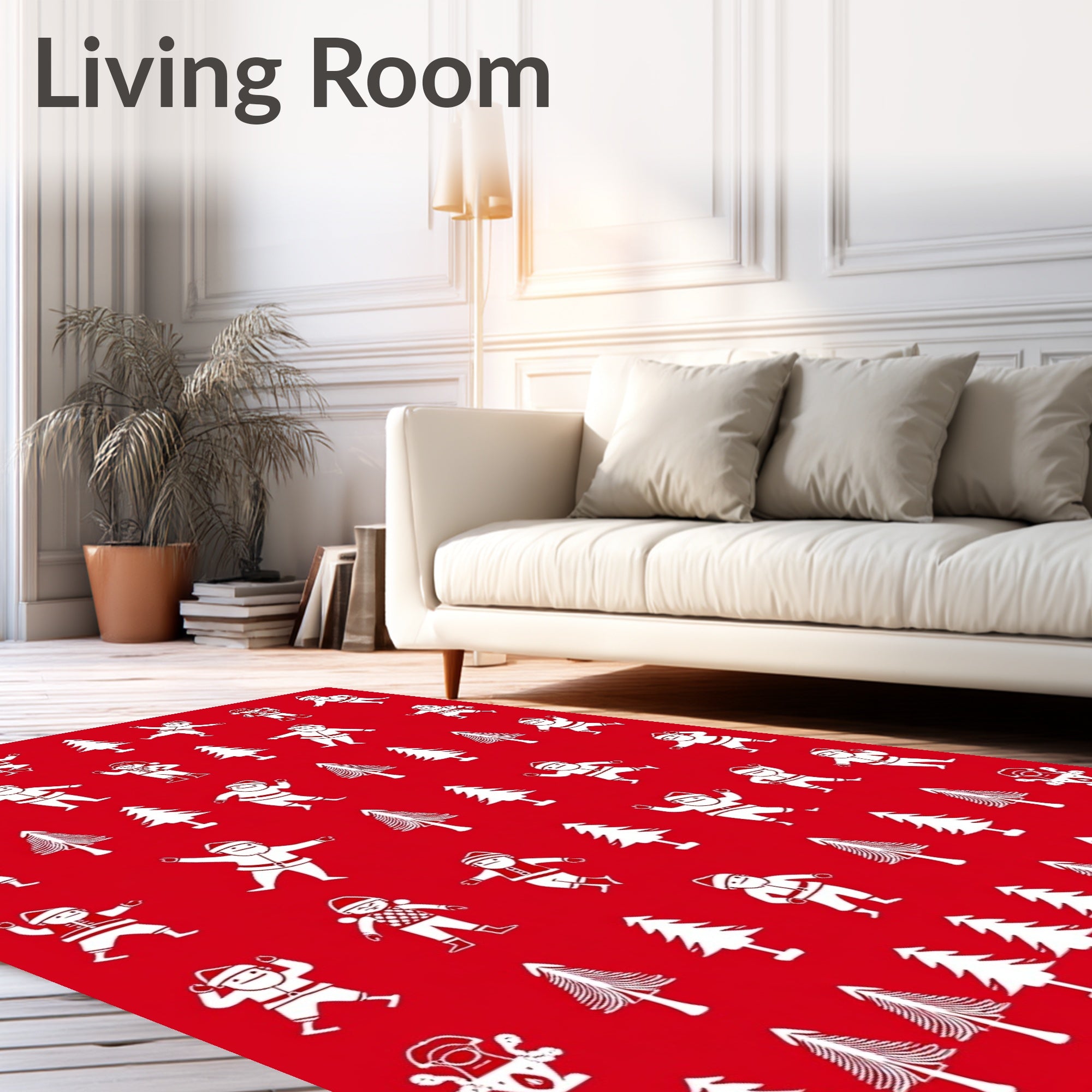 Red Christmas Party Santa Trees Rug