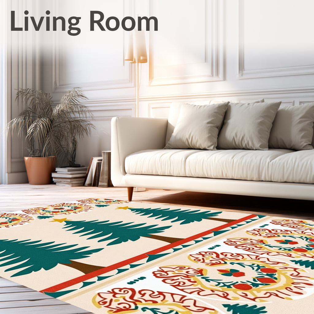 Festive Emerald Trees Red Border Rug