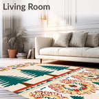 Festive Emerald Trees Red Border Rug