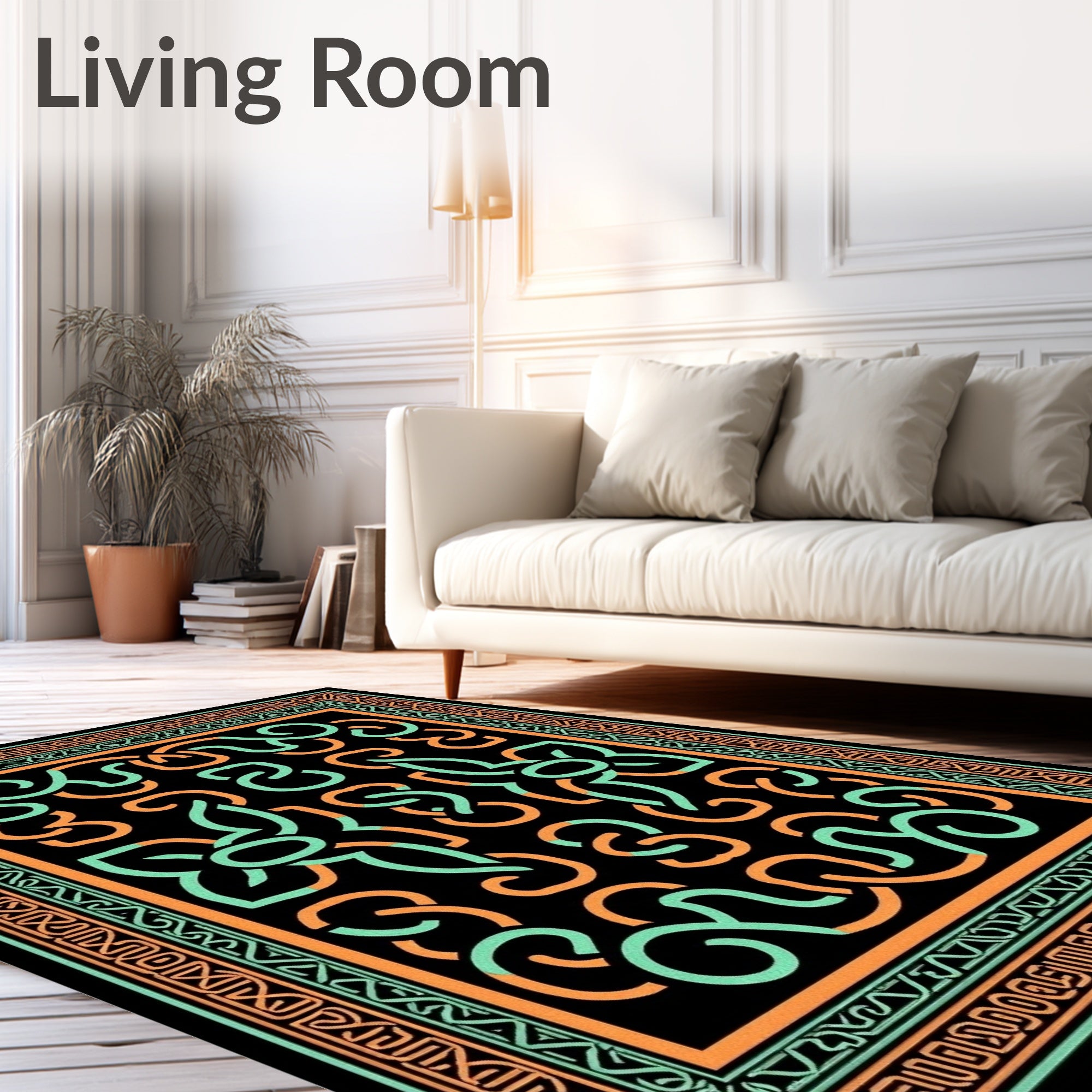 Aqua Teal Orange Celtic Knots Border Rug