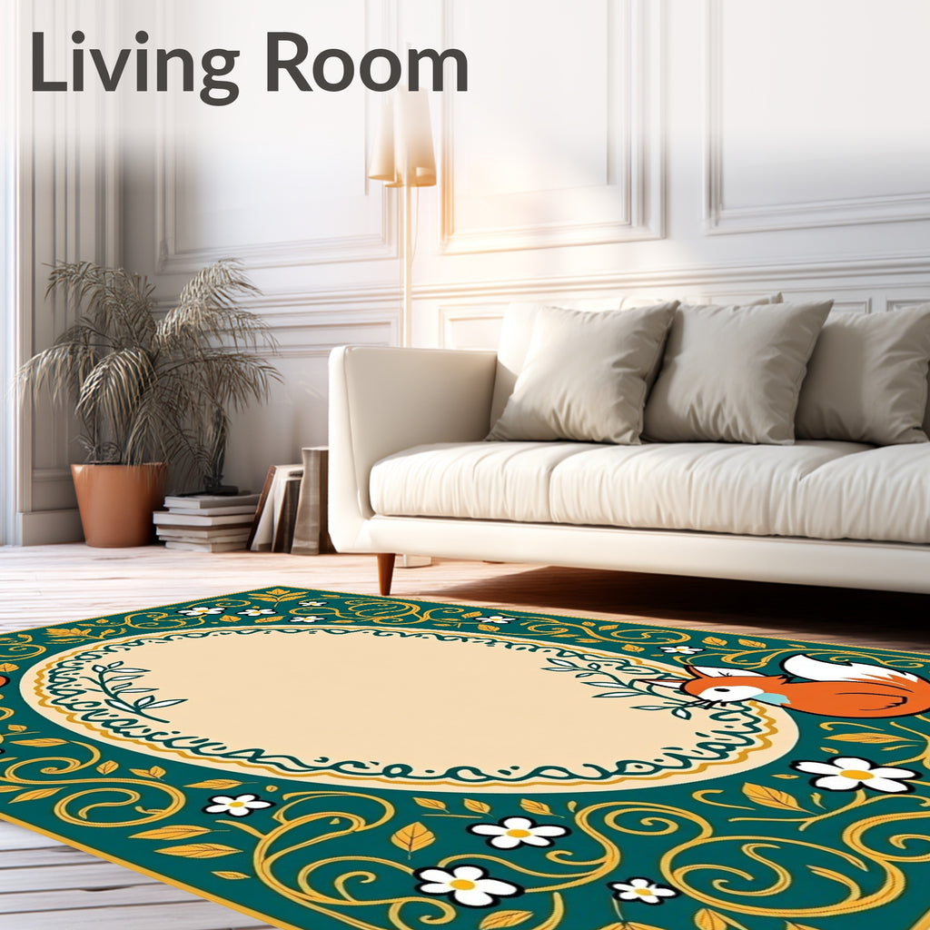 Emerald Green Fox Floral Oval Rug