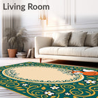 Emerald Green Fox Floral Oval Rug