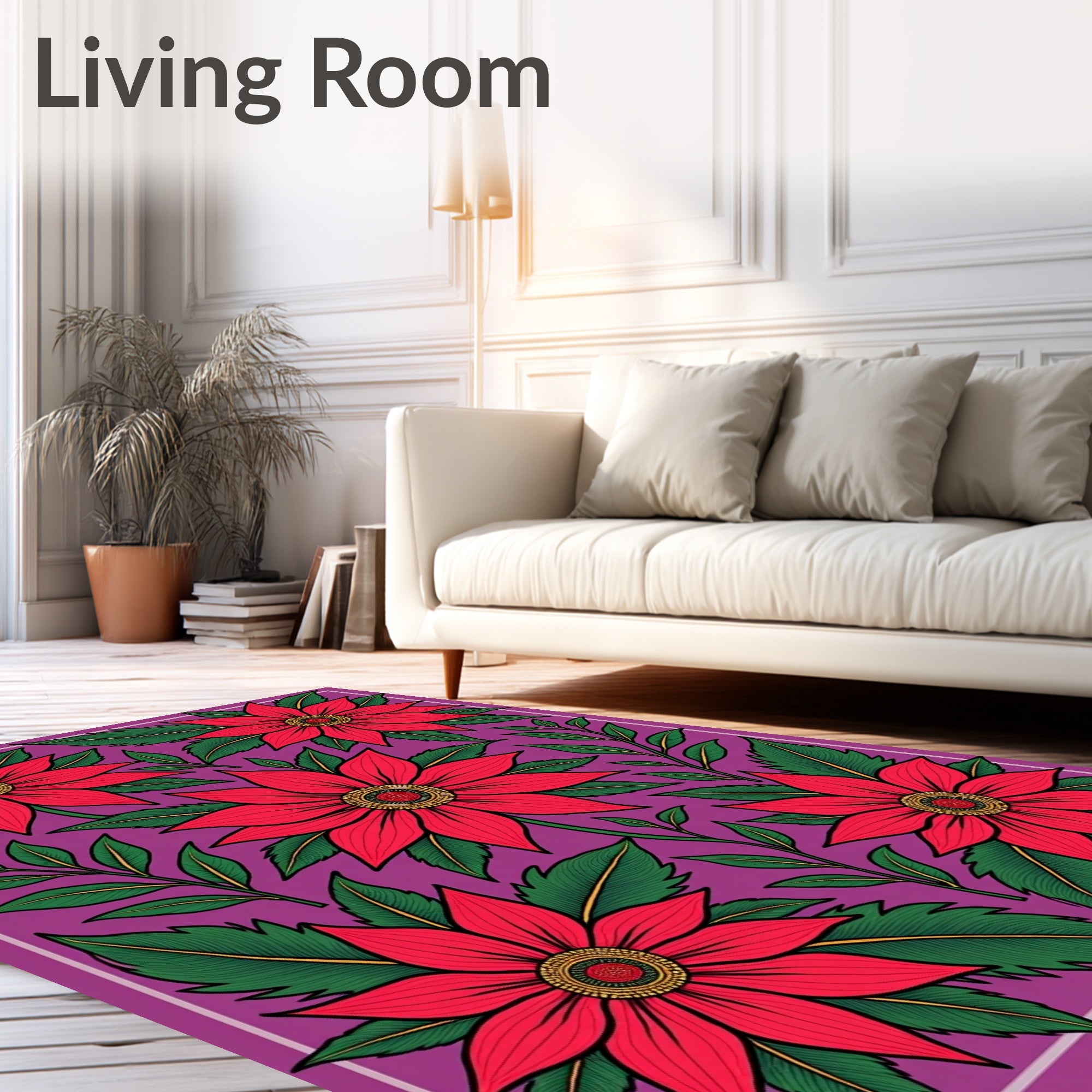 Red Floral Bloom With Green Foliage Rug