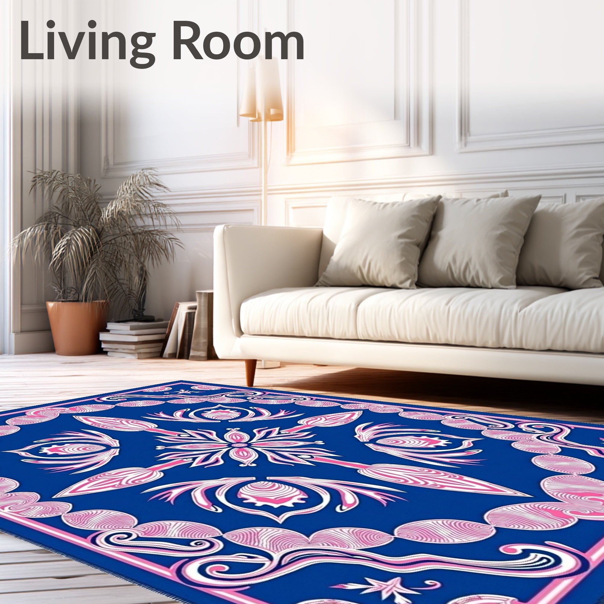 Electric Blue Pink Floral Medallion Rug