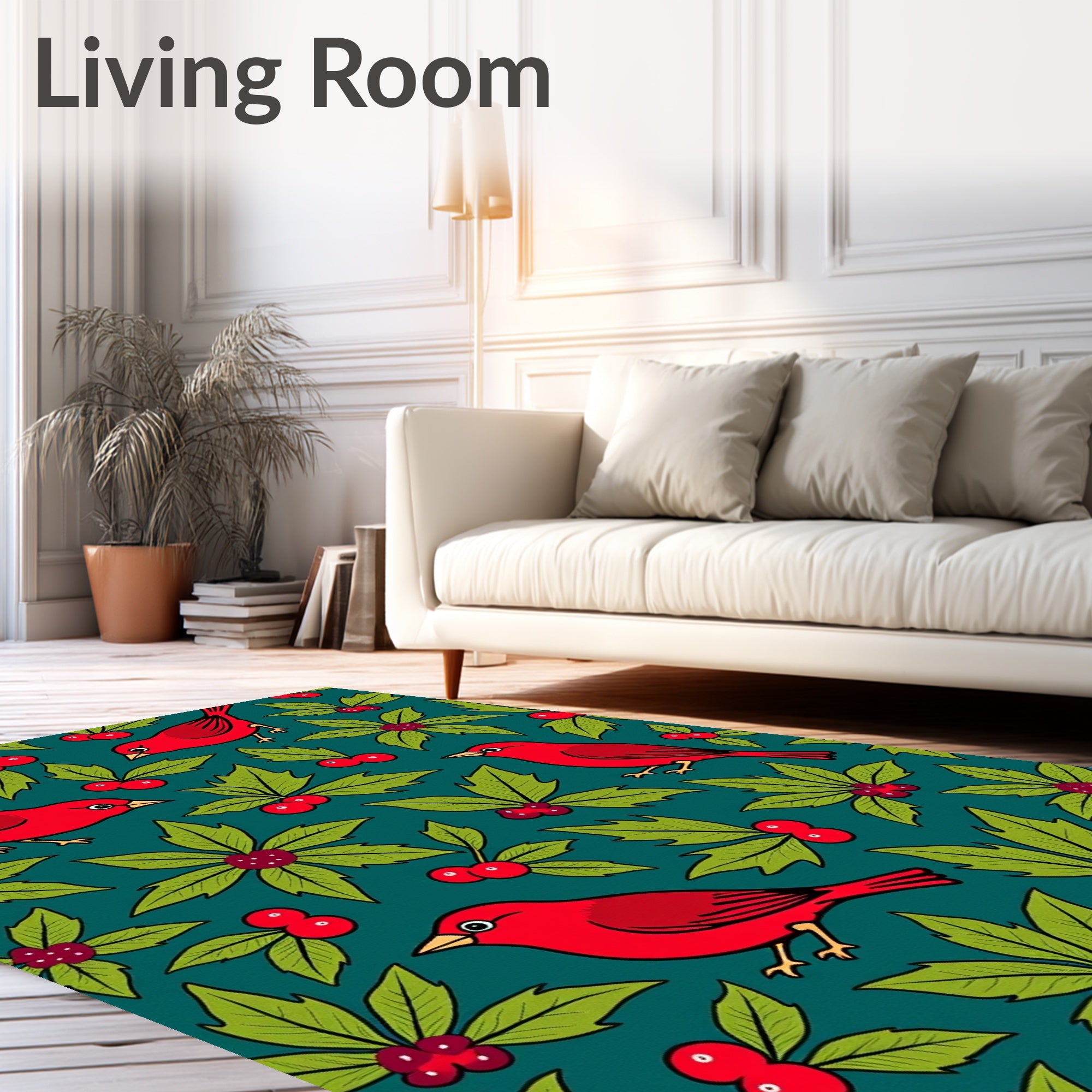 Vibrant Red Cardinal Holly Cluster Rug