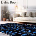Vivid Blue Branch White Flower Rug