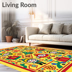 Festive Yellow Elves Christmas Tree Gifts Rug
